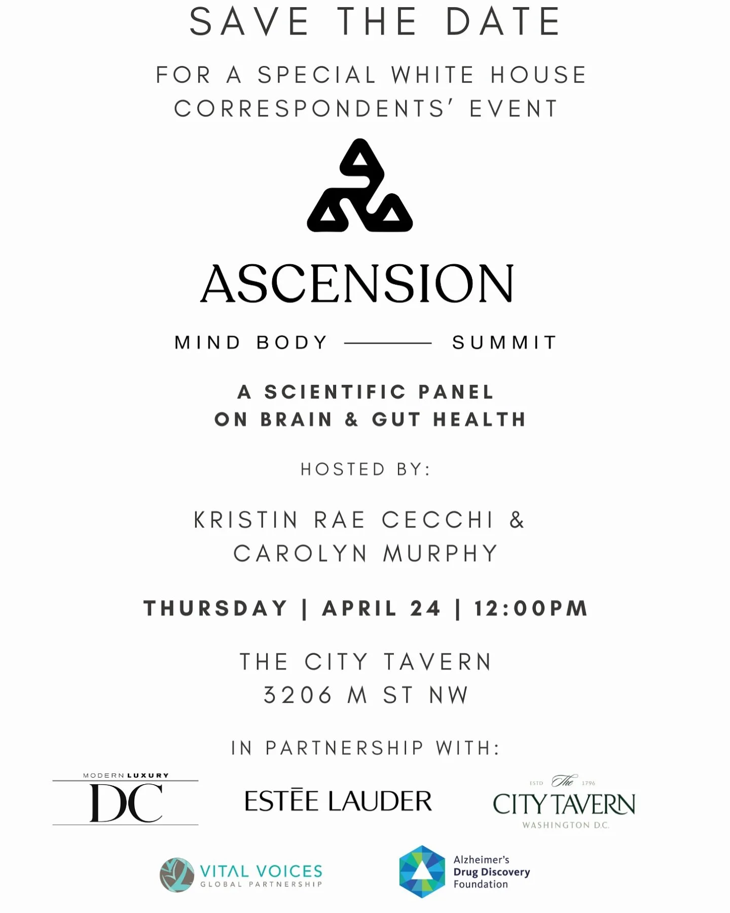 Hosted by @kristincecchi and @carolynmurphy, the first annual Ascension Mind-Body Summit leverages the prominent platform of White House Correspondents&rsquo; Dinner (WHCD) weekend to explore America&rsquo;s growing health crisis through the lens of 