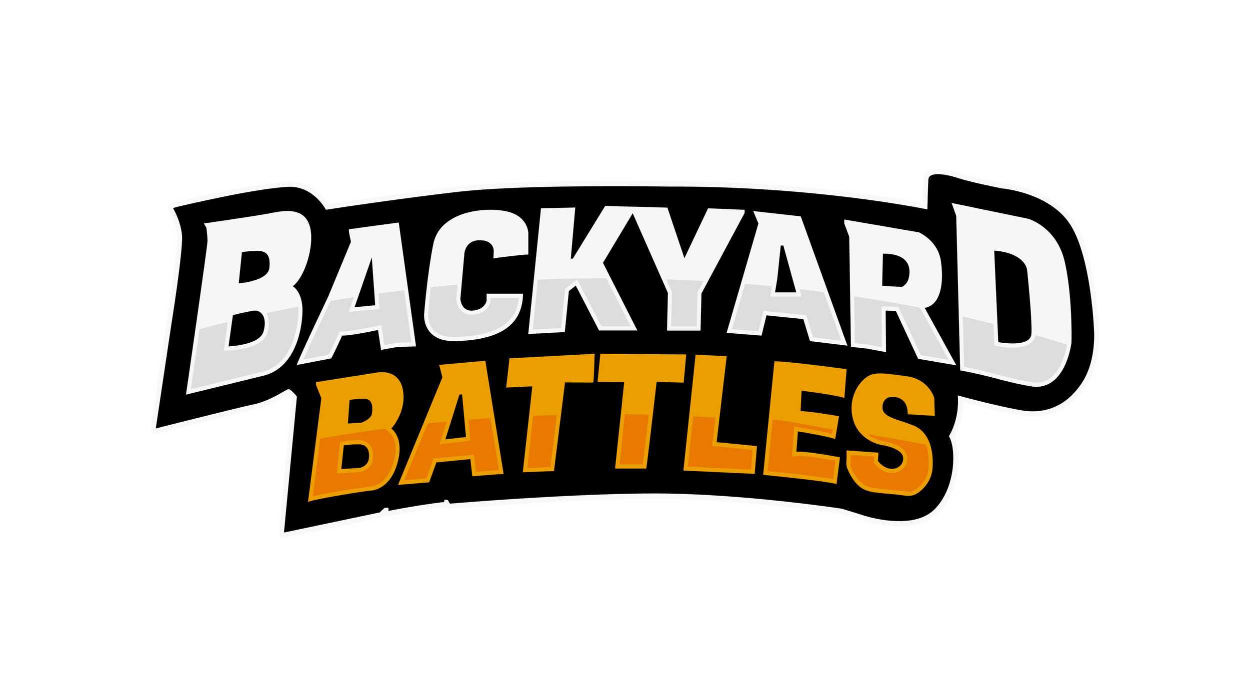 The logo for Backyard Battles with bold black and white text, and orange-yellow text on a black background.