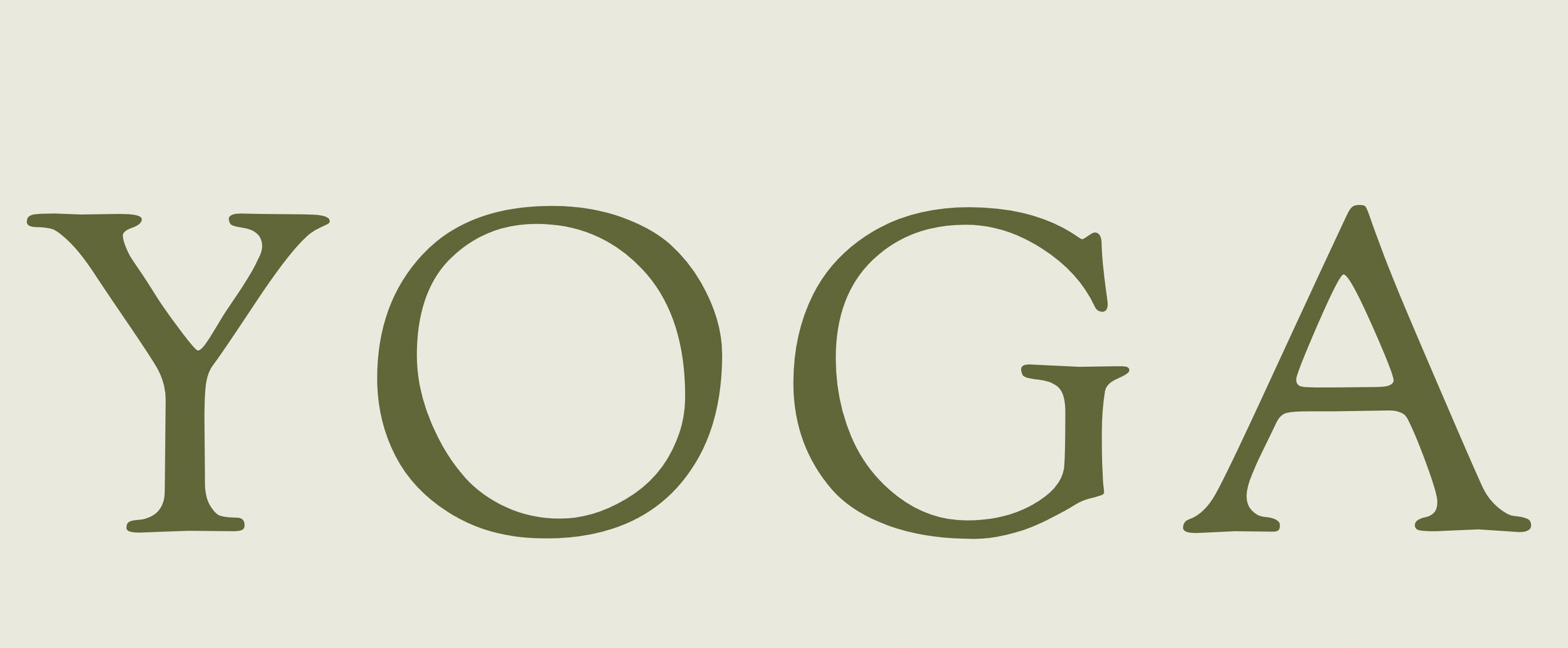 Das Wort "YOGA" in großen grünen Buchstaben auf hellem Hintergrund.