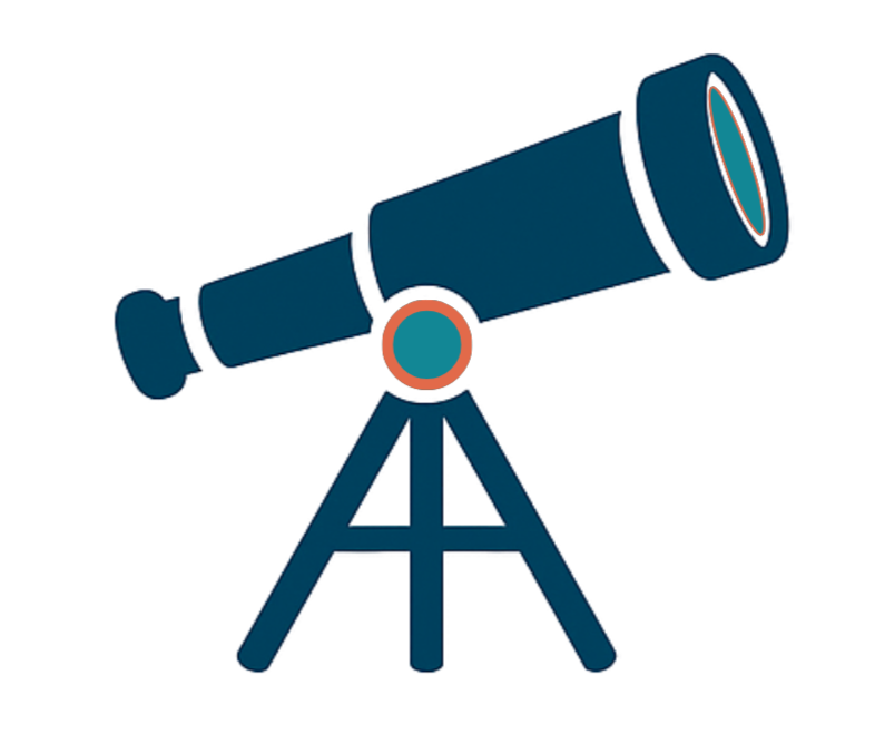 Telescope icon illustrating clarity, insight, and focused direction.