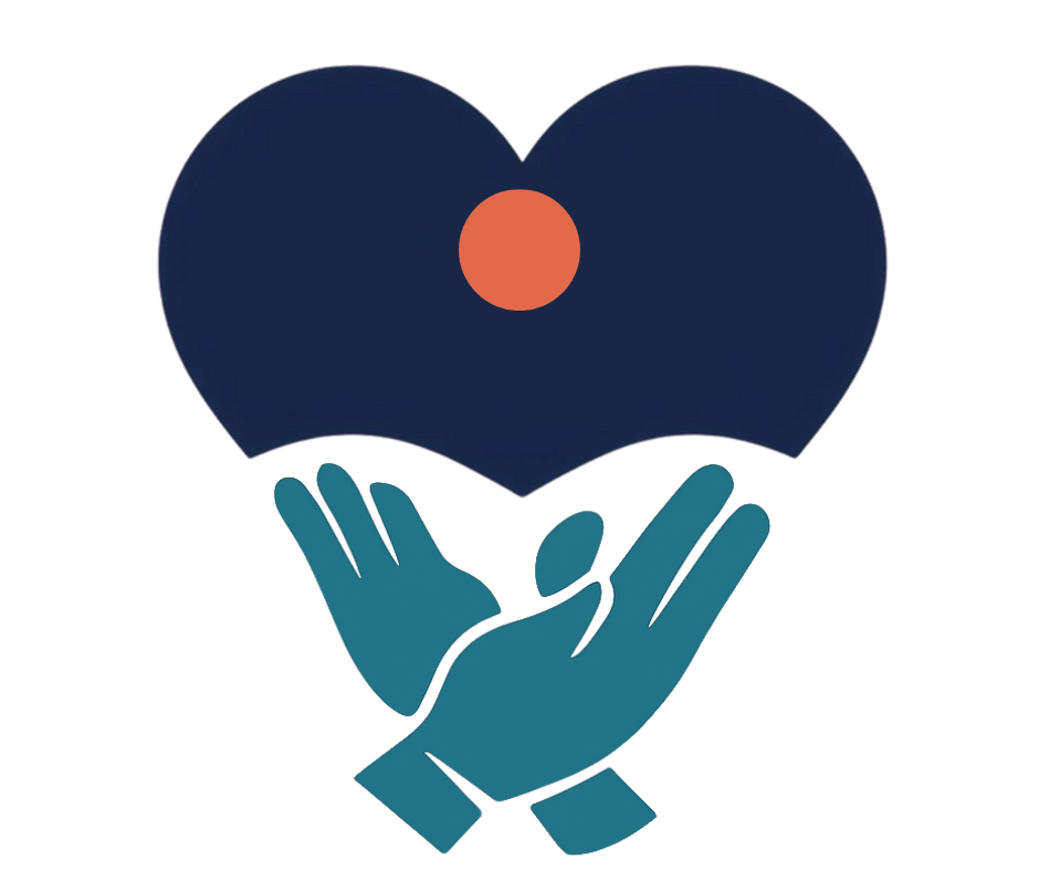 Icon of hands holding a heart representing emotional clarity and mental wellness.