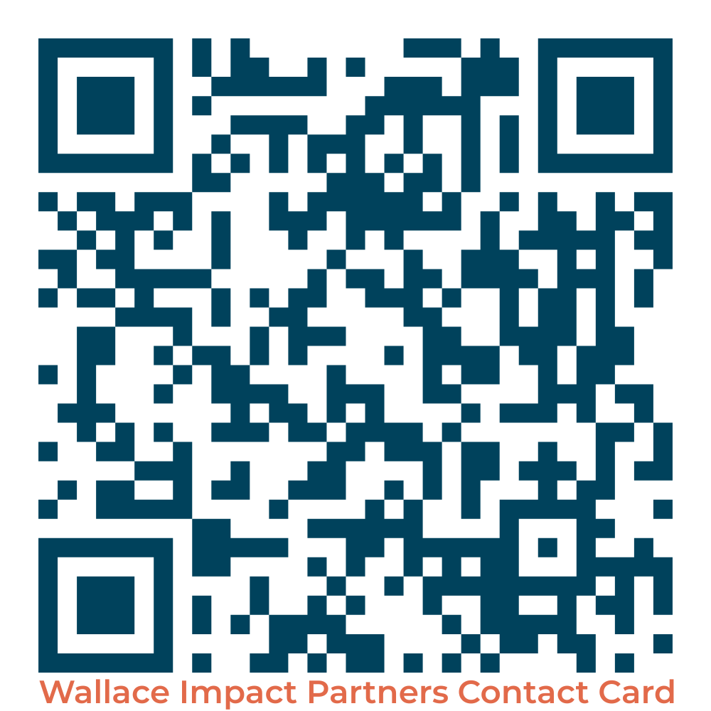 A QR code with text below reading 'Wallace Impact Partners Contact Card'.
