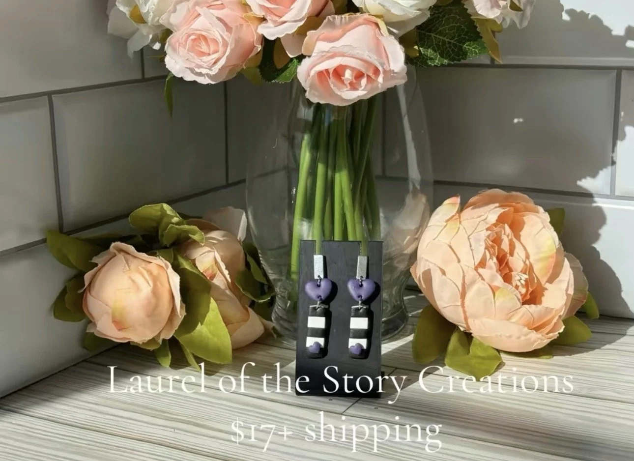 Black and White with Purple Heart dangles