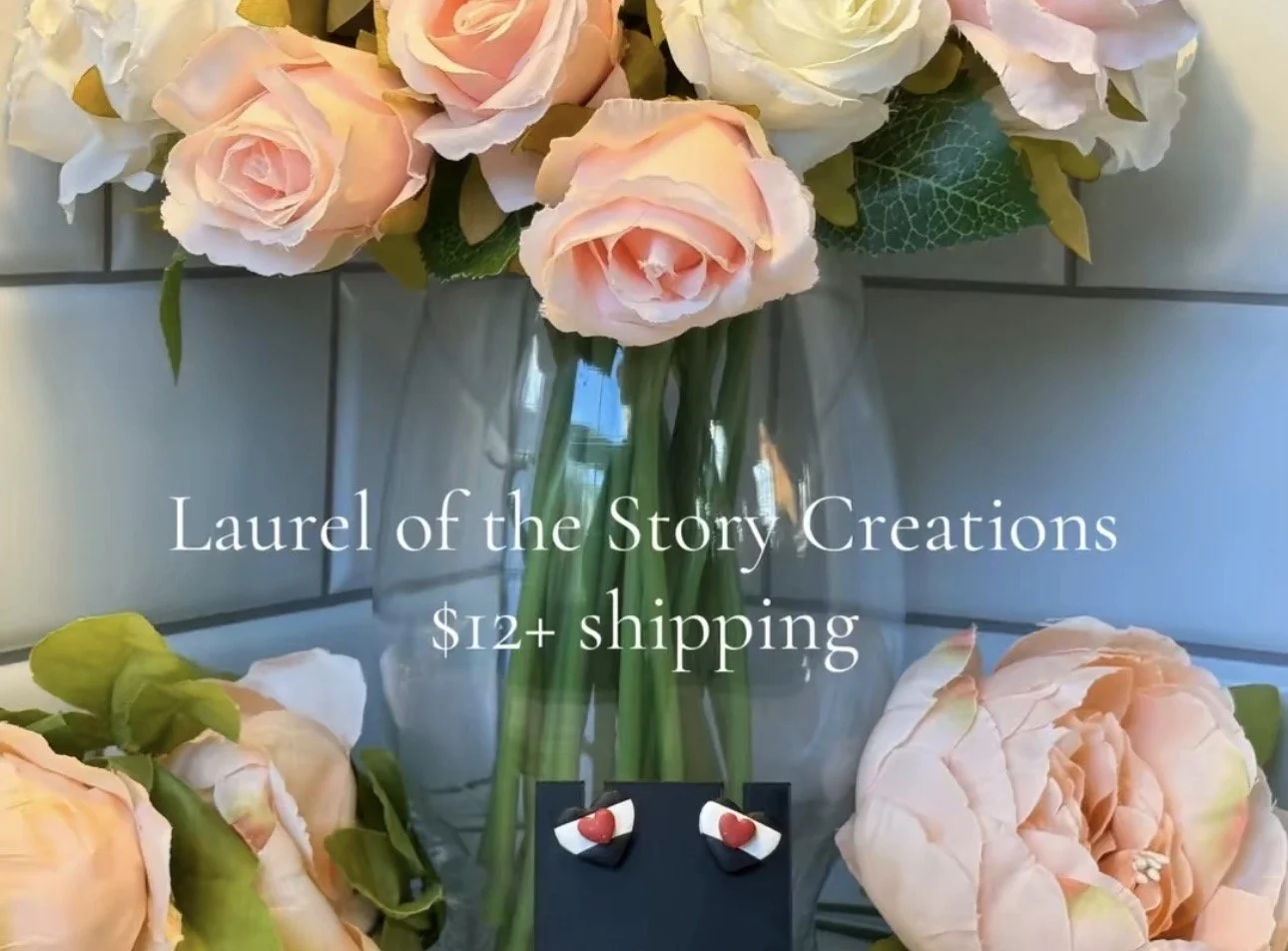 Black and white Heart Studs with red hearts