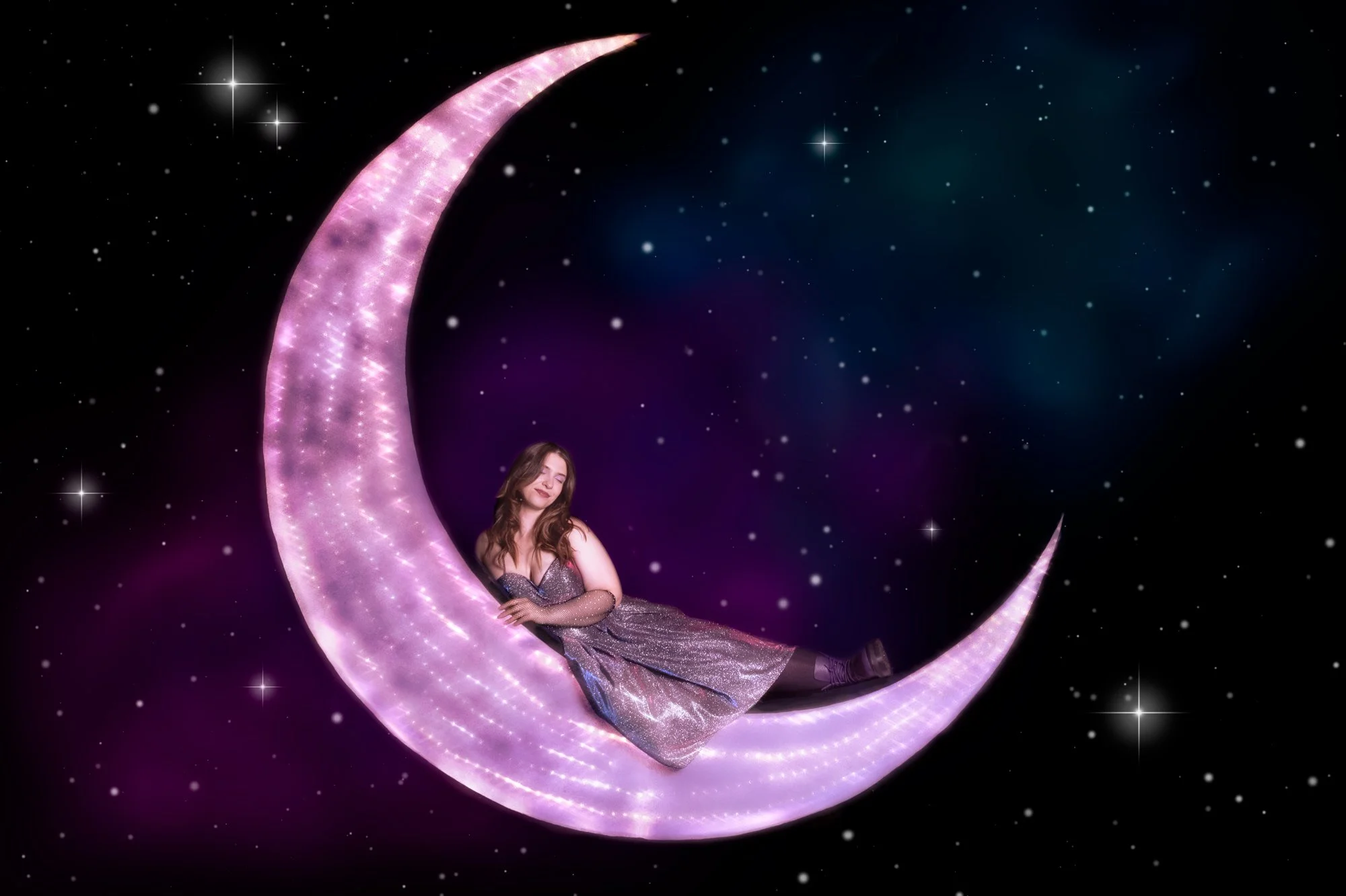 Girl laying on moon