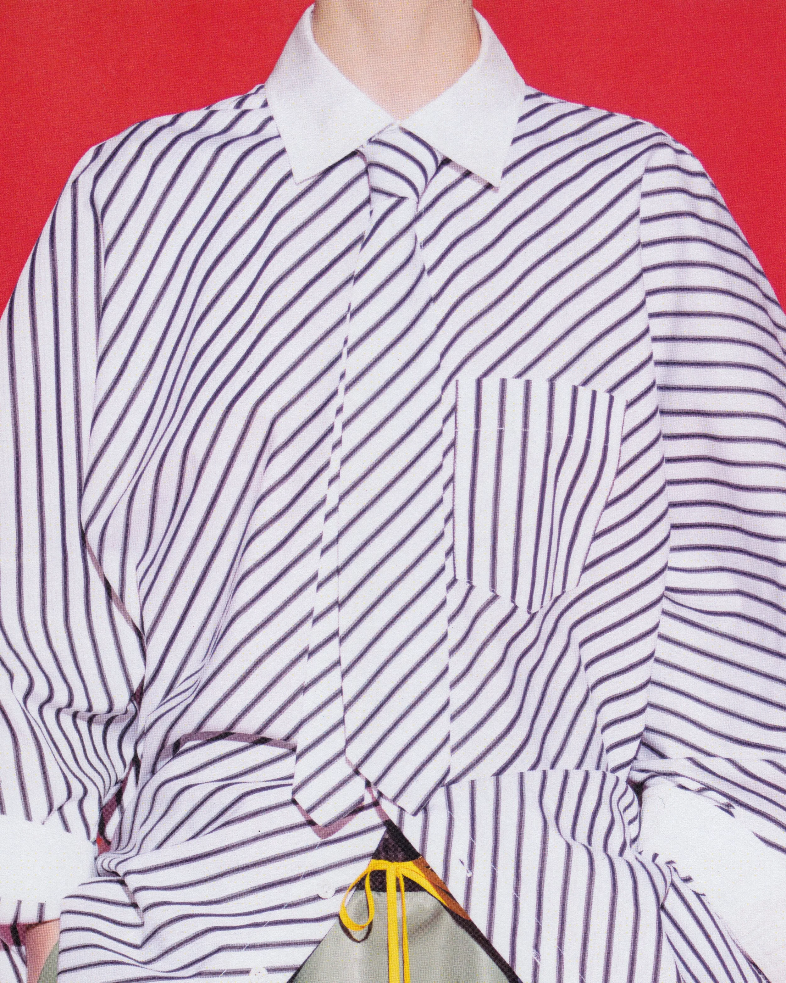 CLASSIC TIE IN WHITE, BLACK & CHARCOAL STRIPE SHIRTING