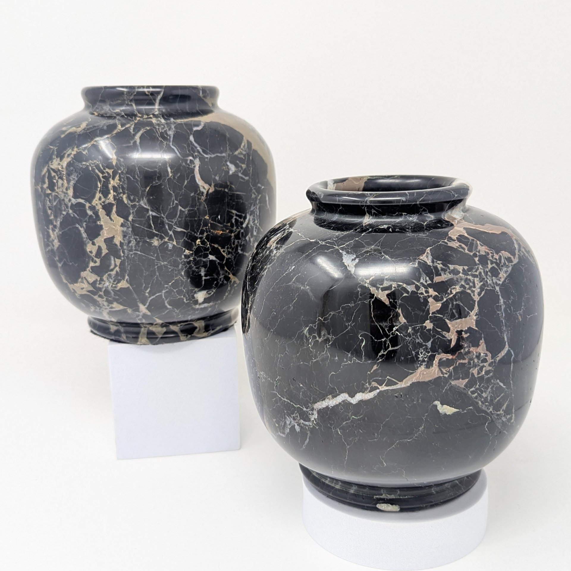 Vintage Pair of Nero Portoro Black Marble Vases
