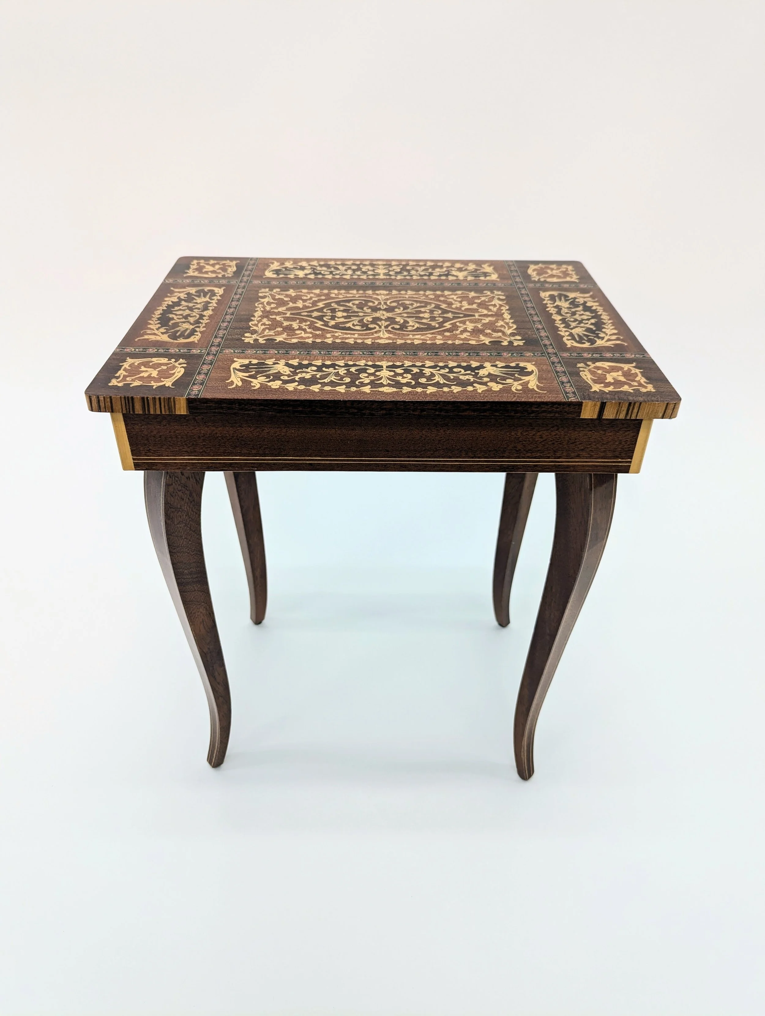 Vintage Mid Century Italian Inlaid Music Box Table – Swiss Reuge Movement