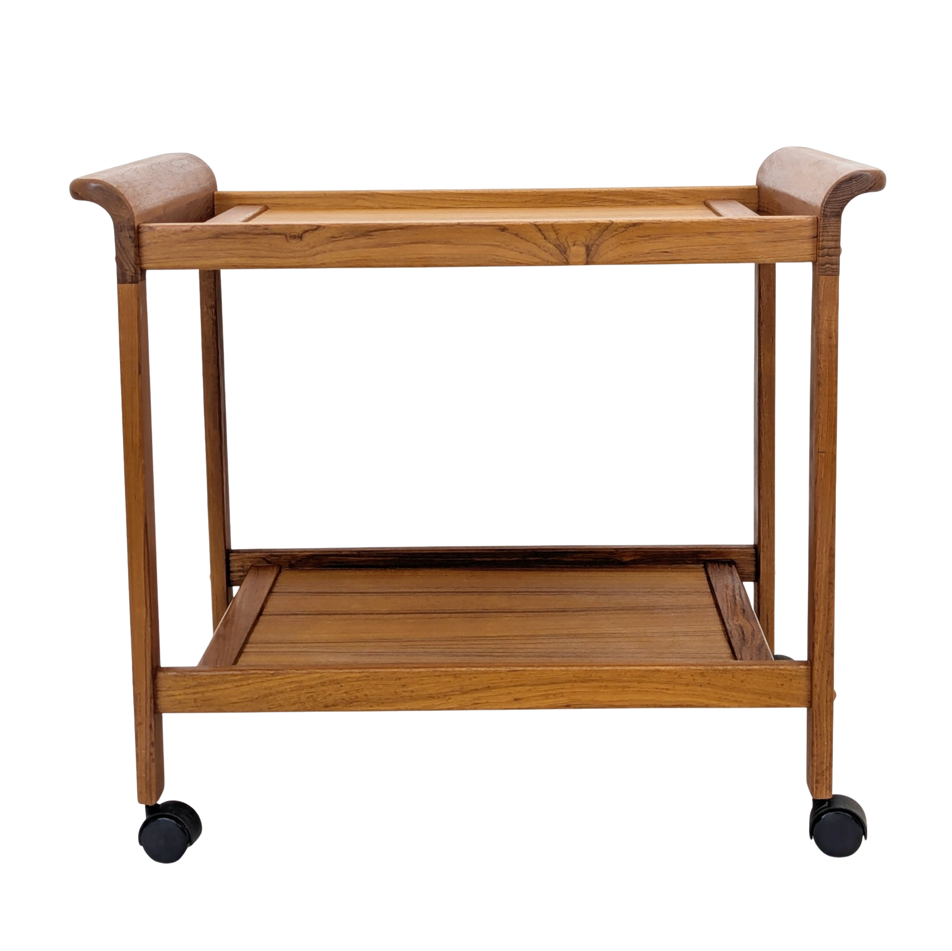 Vintage Danish Modern Teak Bar Cart / Rolling Tea Service Trolley