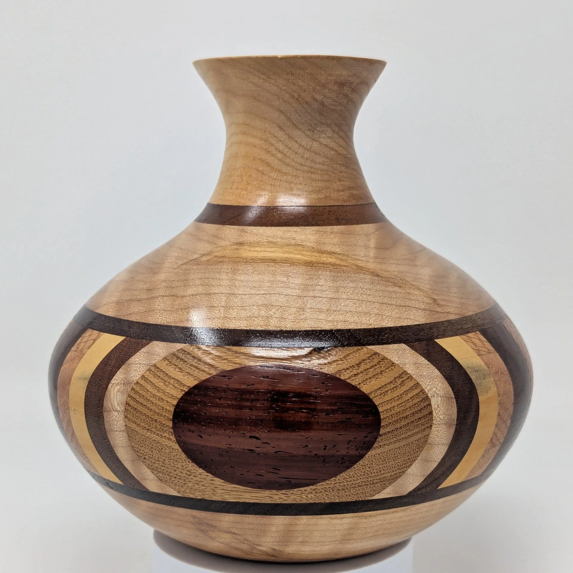 Ken Schostak Signed Hand-Turned Inlayed Wood Vase - Pacific Northwest Fine Craft