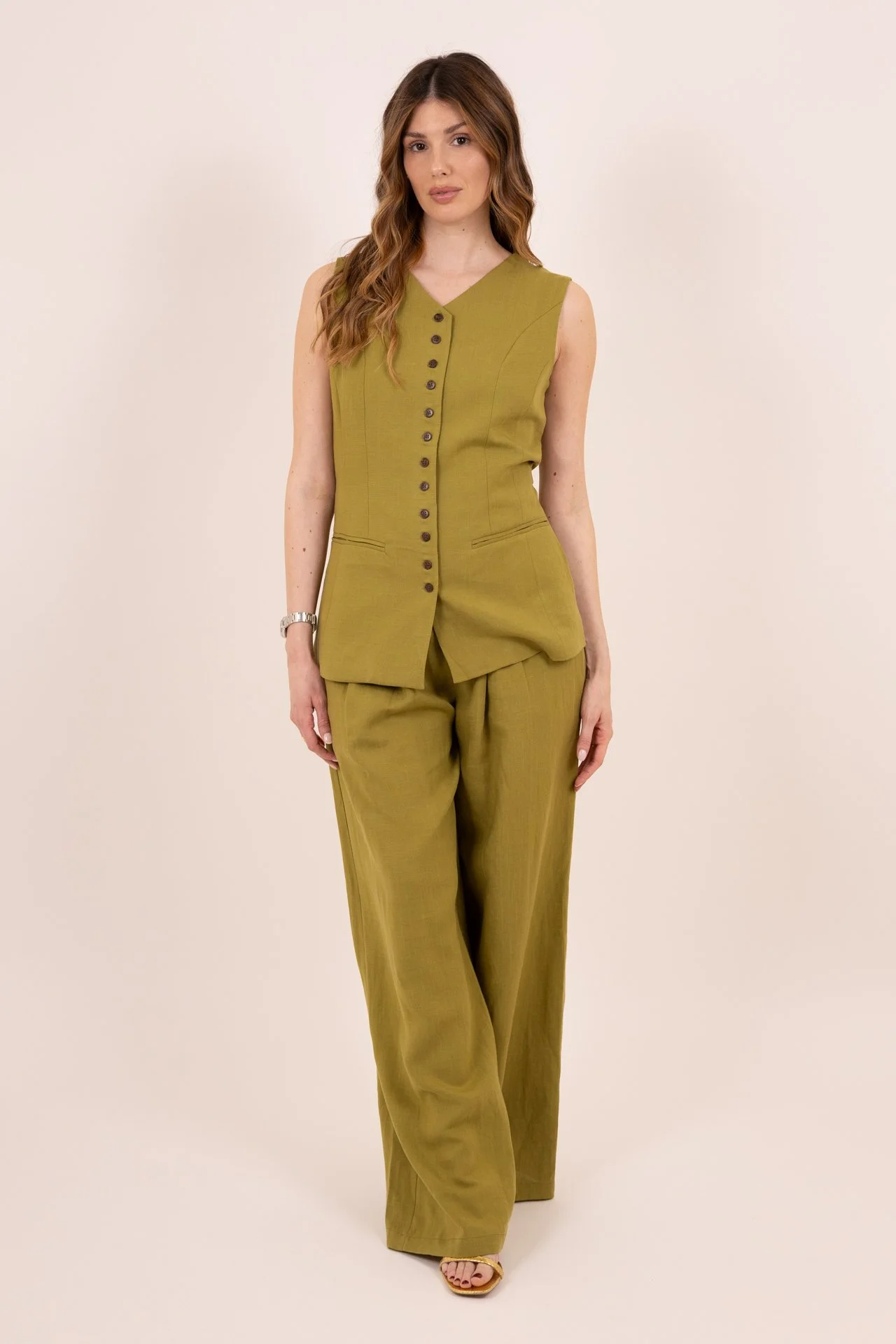 COMPLETO IN  LINO OLIVE