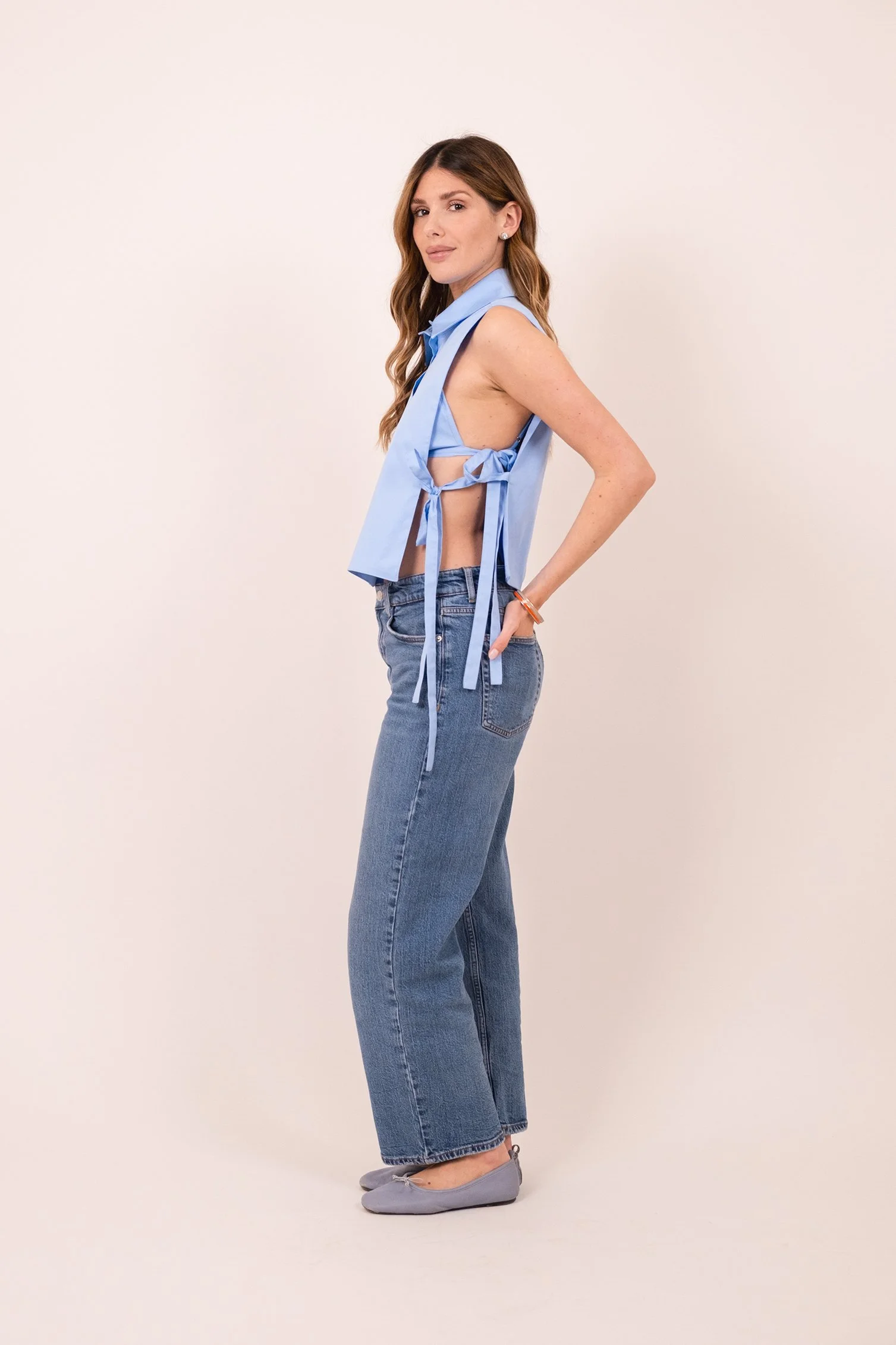 TOP CAMICIA  CELESTE