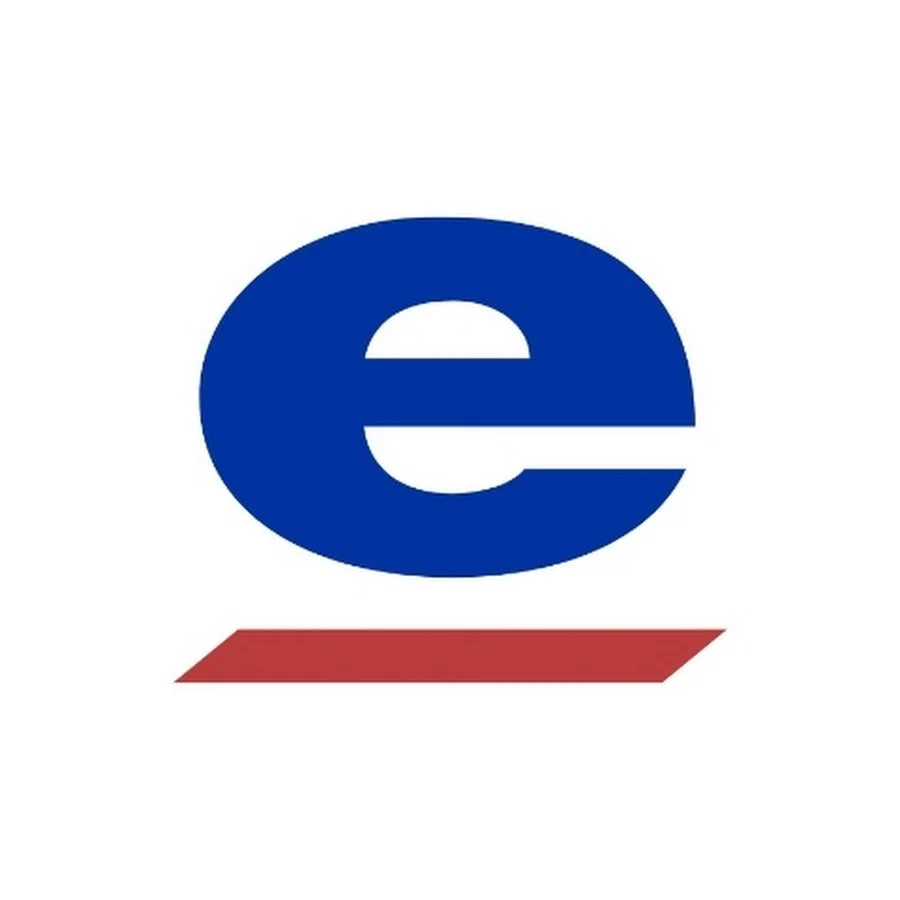 Logotipo de Expresso, con una letra 'e' azul y una línea horizontal roja debajo
