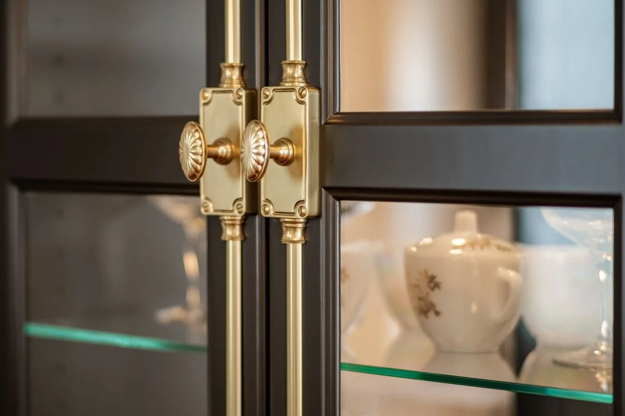 A snapshot view of the dedicated details that brought this 1920&rsquo;s kitchen home 💡 

😍Vintage cremone bolted china cabinet 
😍Heirloom lighting
😍Beautiful brass hardware 

#interioresdesign #kitchenremodel #architecture #vintagehome #remodel