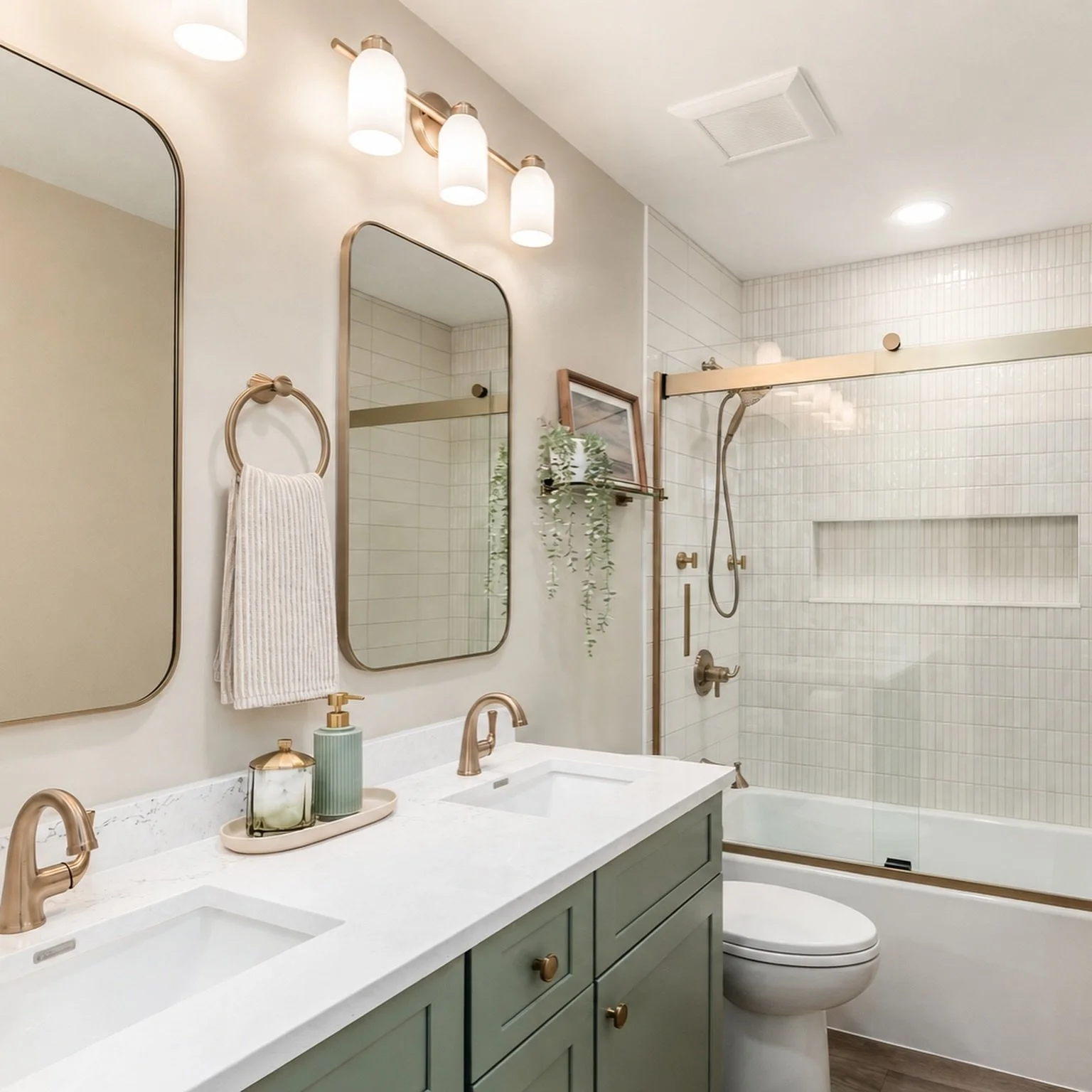 One of the best parts about home renovations is creating a comfortable and intentional space for everyday family life. Soft sage cabinetry and warm neutrals create a calming oasis for mornings and nights at home 💛

#architecture #design #homedesign 