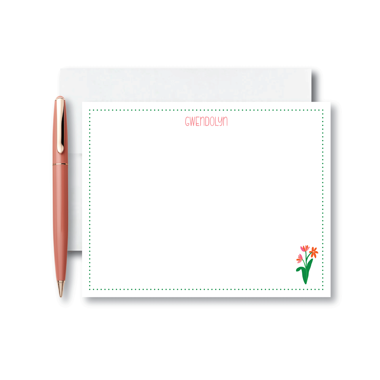 Name with Bouquet and Dot Border - Set of 10 - A6