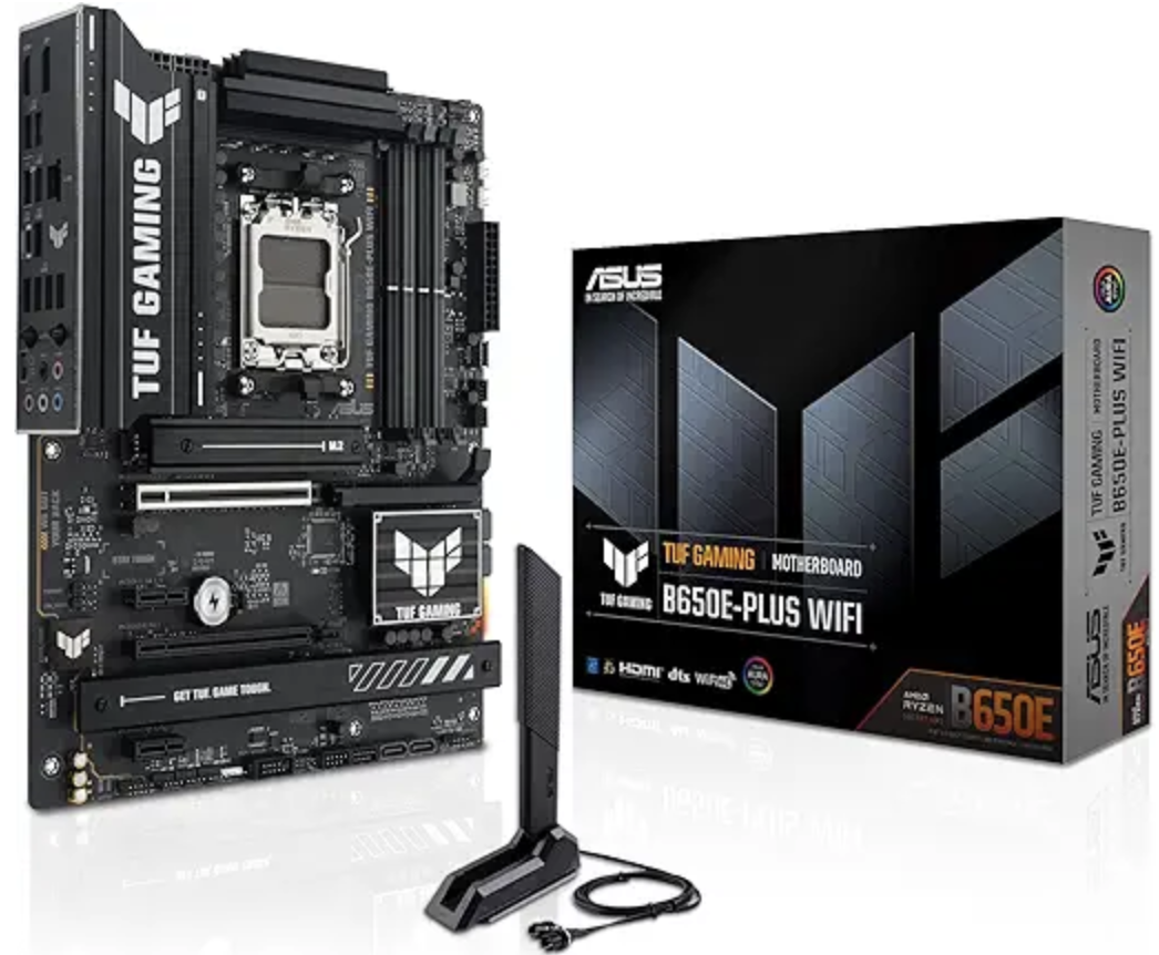 ASUS TUF Gaming B650E-PLUS WiFi AMD B650 ATX Motherboard, 12+2+1 80A DrMOS Power Stages, DDR5, PCIe 5.0 Ready, 3X M.2, Wi-Fi 6E, 2.5Gb LAN, DisplayPort, HDMI™, USB Type-C, BIOS Flashback