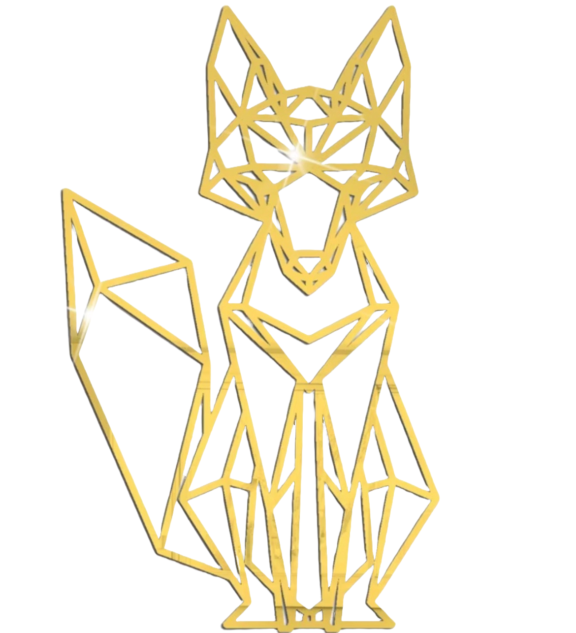 Stylized gold geometric fox head and body outline with a yellow wrapped box