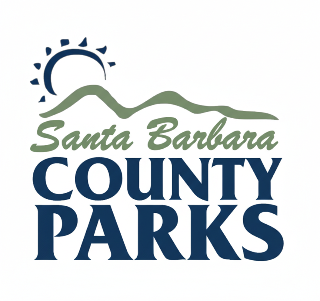 Logo for Santa Barbara County Parks featuring a stylized sun, mountain lines, and text.