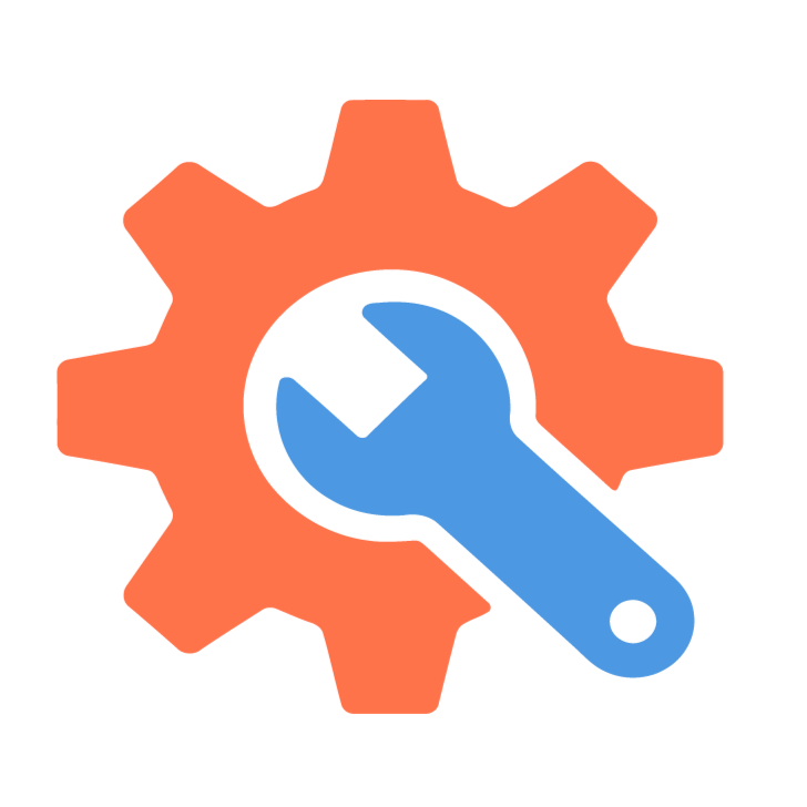 Icon of a gear with a wrench in front of it, representing maintenance or settings.