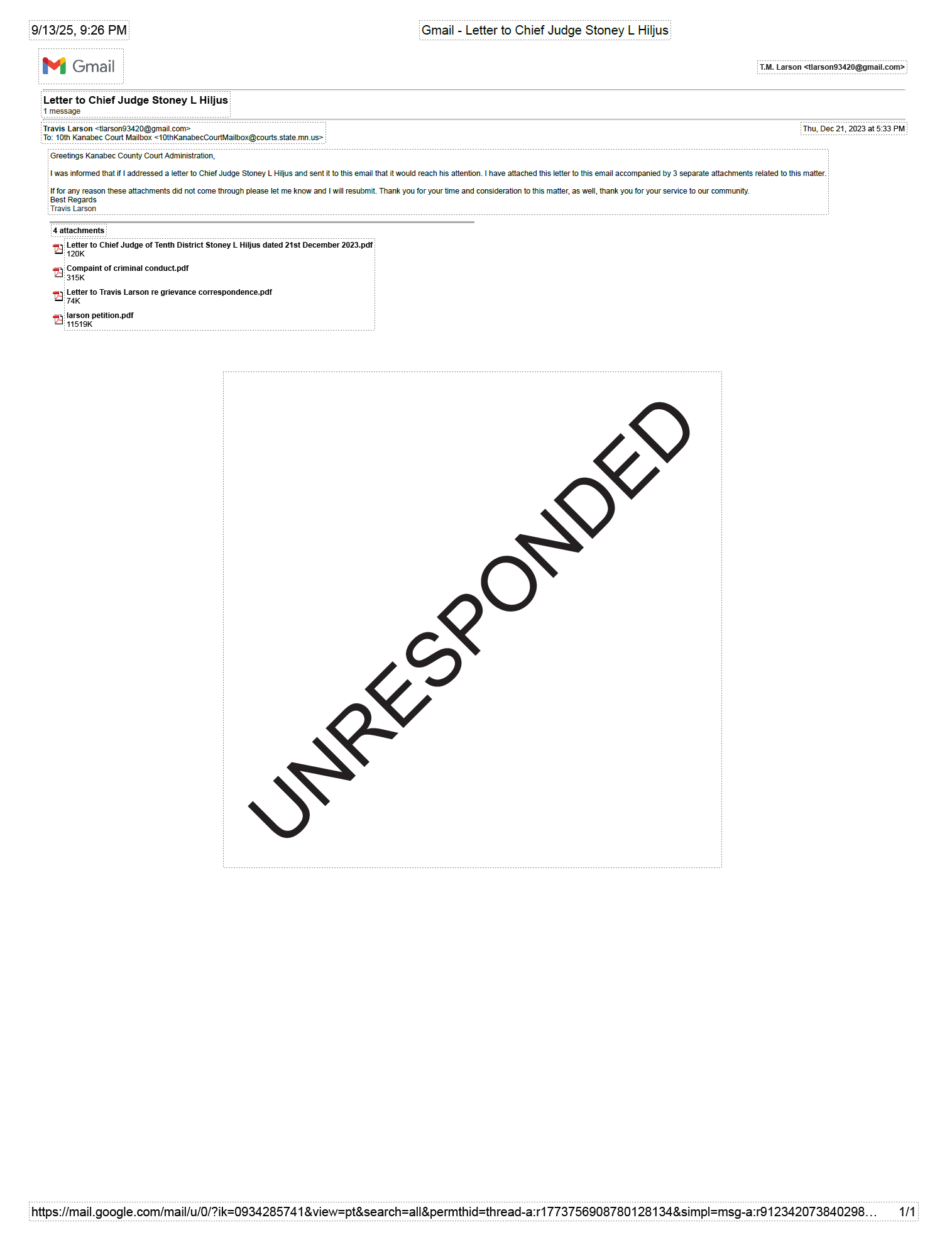 Email screenshot with the word 'UNRESPONSE' diagonally across an attached document.