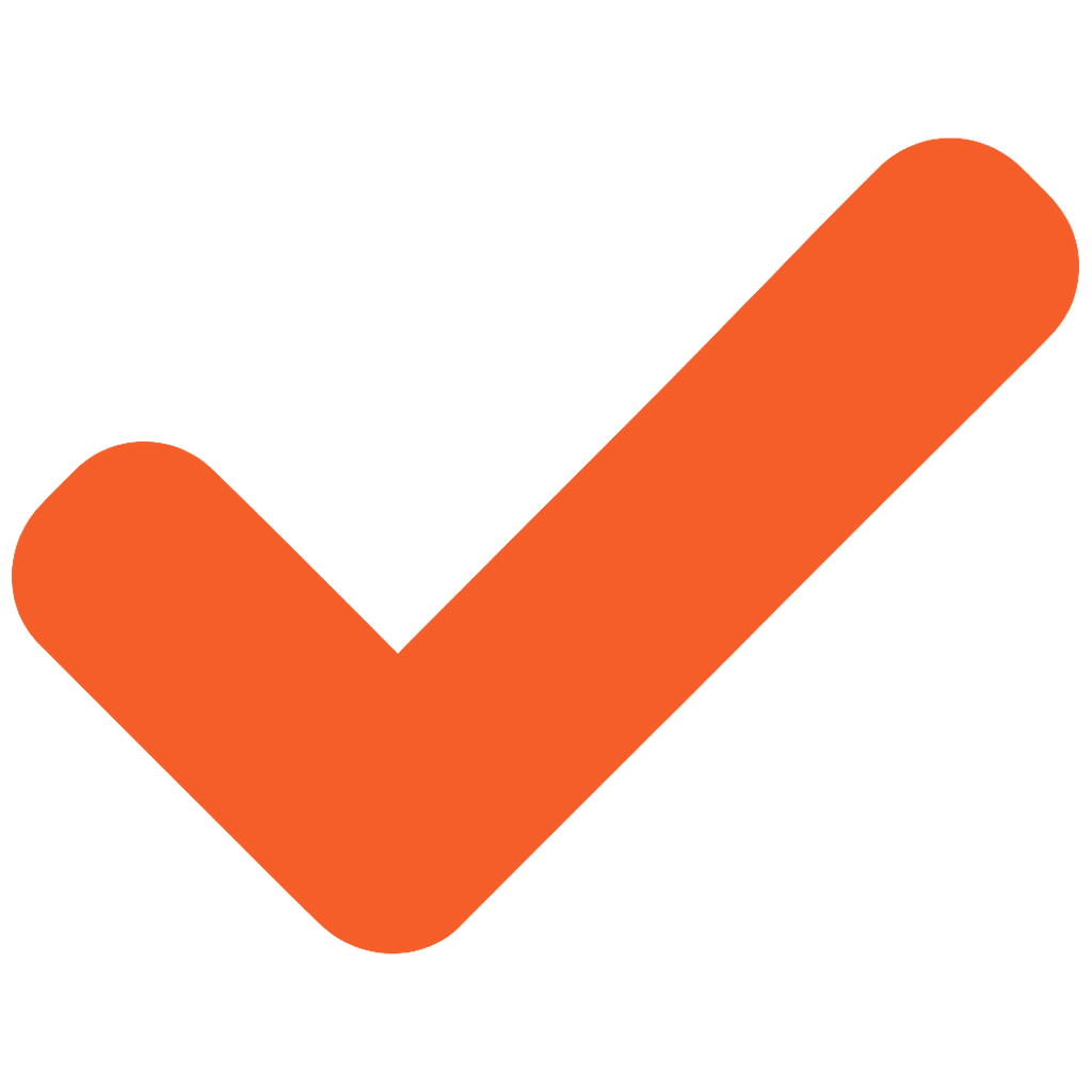 Orange checkmark icon.