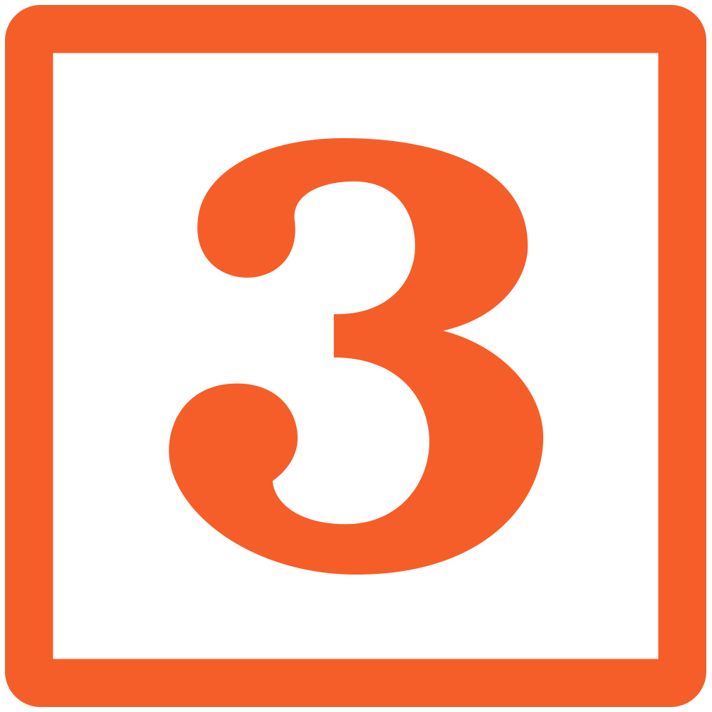 Number three displayed on a black background with an orange border.