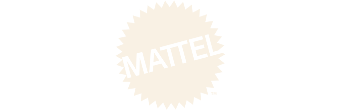 Mattel logo with a white starburst background