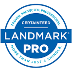 Landmark Pro certification badge with blue and white design indicating it is protected, professional, and trusted.