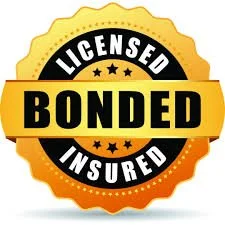 Gold and black badge with the words 'Licensed,' 'Insured,' and 'Bonded'