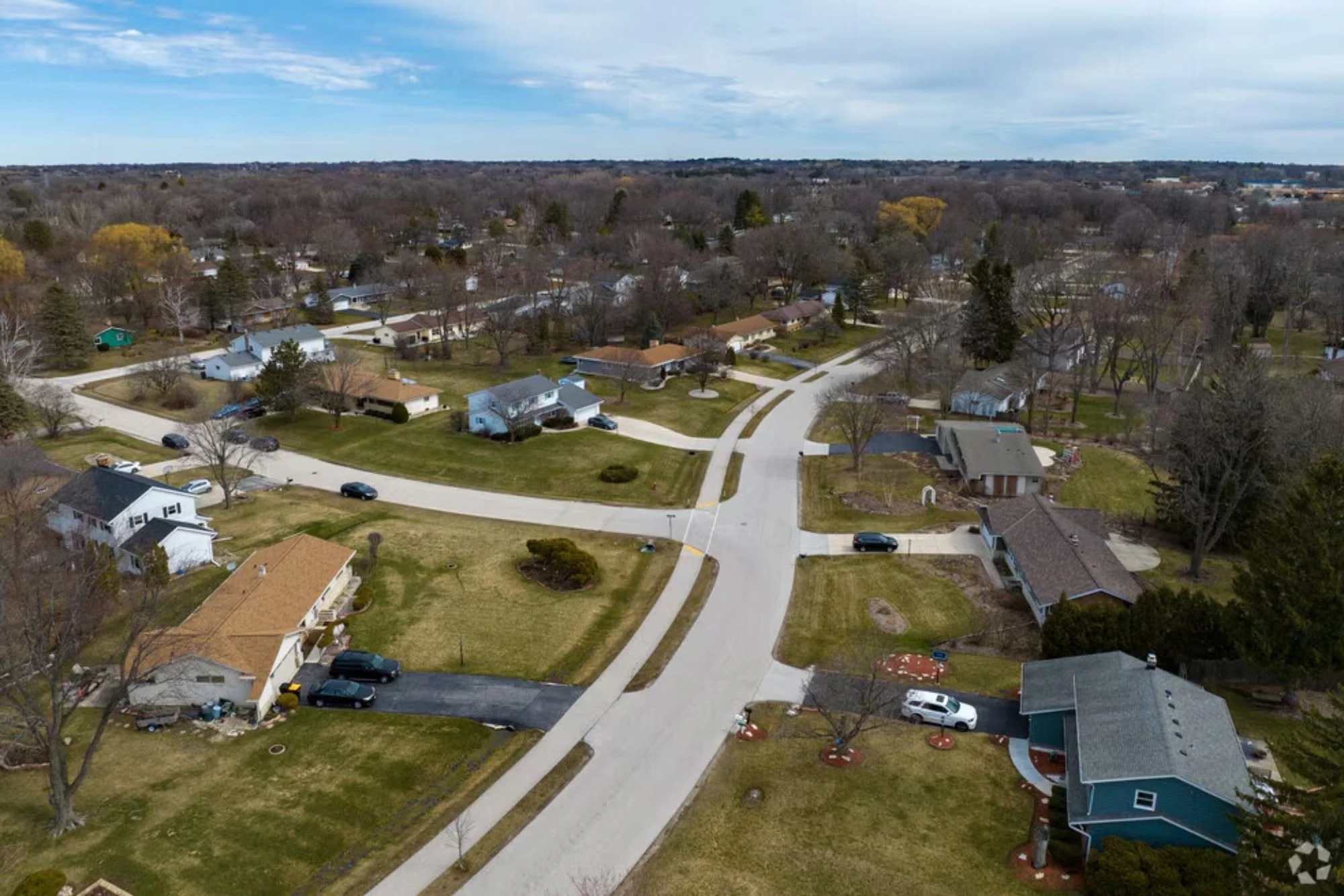 Aerial view of a residential neighborhood in Brown Deer, Wisconsin