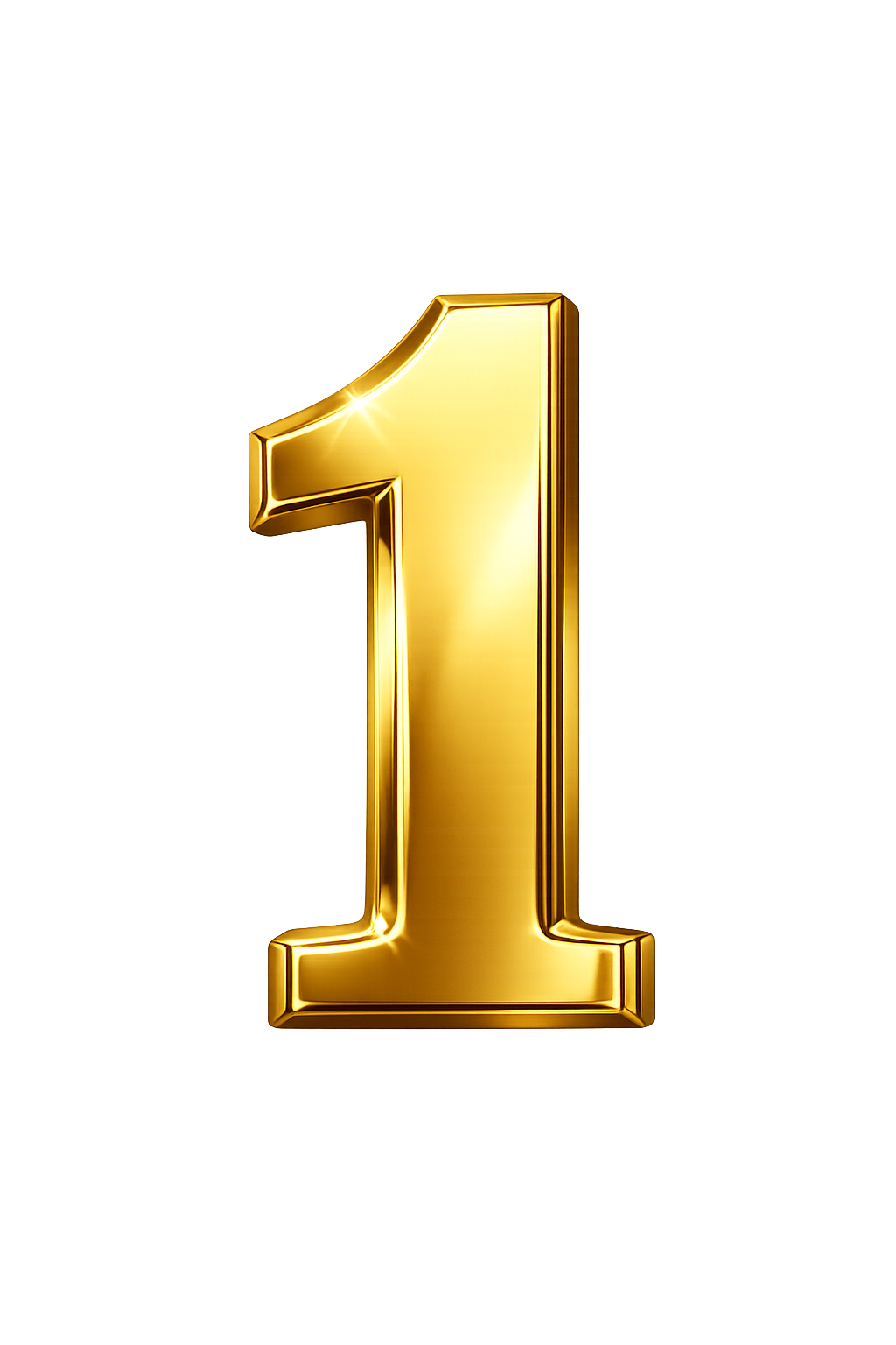 A large, shiny, gold number one on a black background.