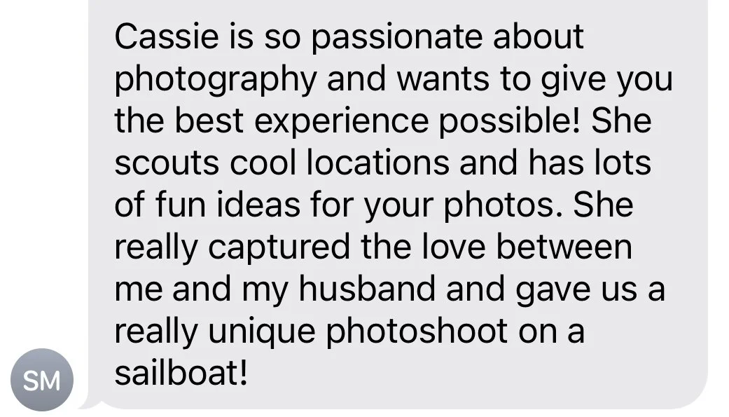 Screenshot of a client review praising their elopement photography experience.