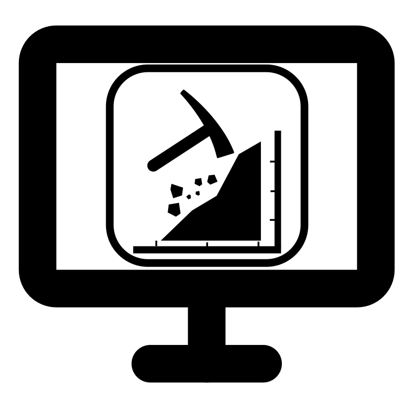 Warning sign indicating risk of falling rocks or debris from a cliff or steep slope.