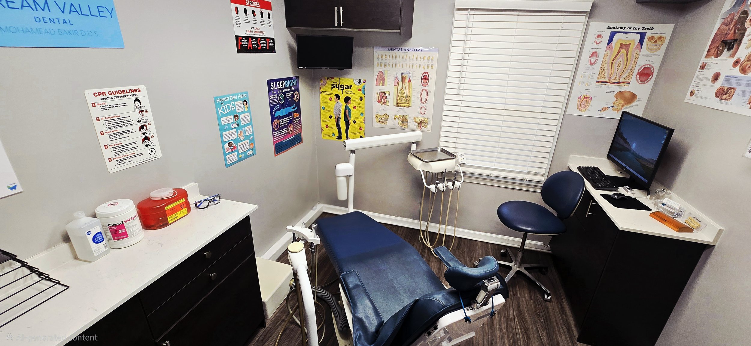 A dental exam room at Stream Valley Dental