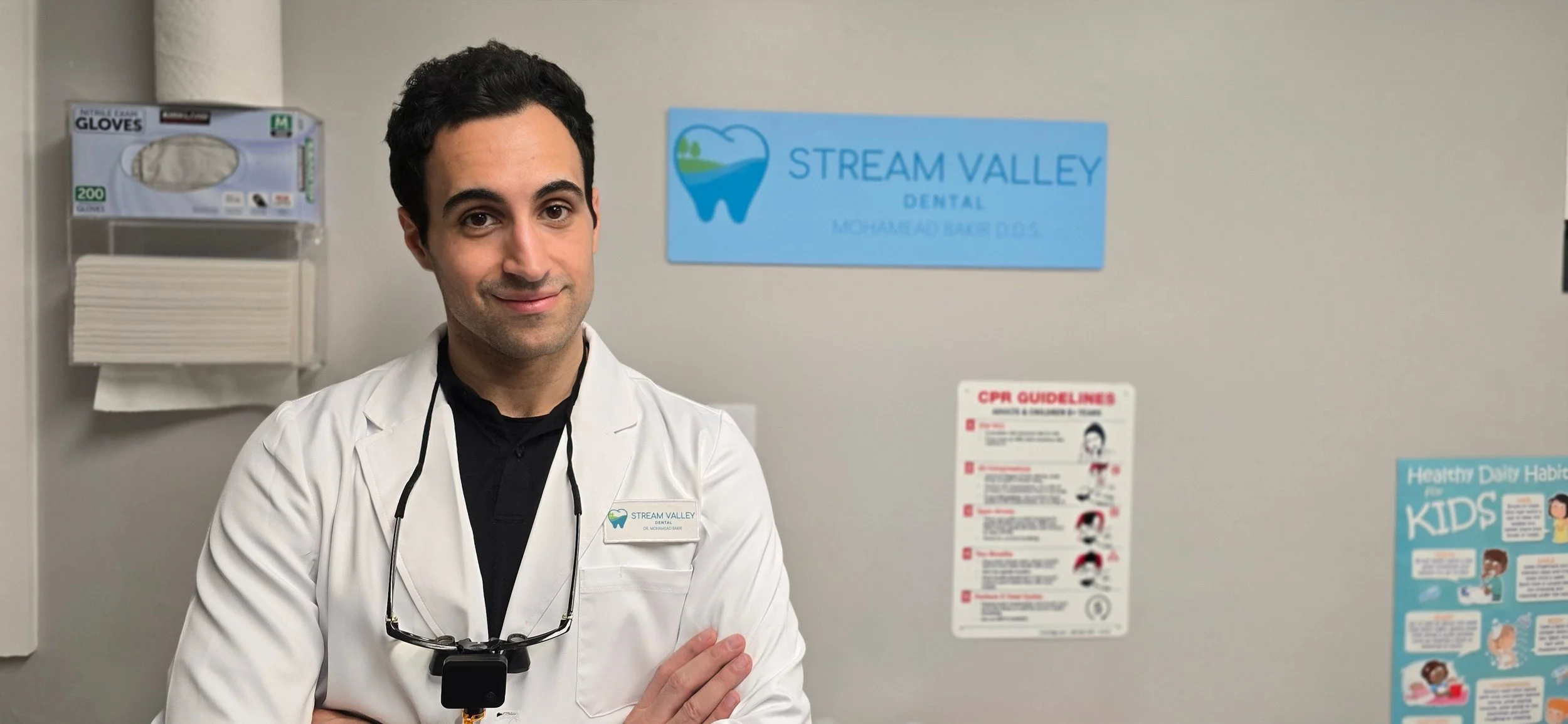 Dr. Bakir in an exam room in Stream Valley Dental