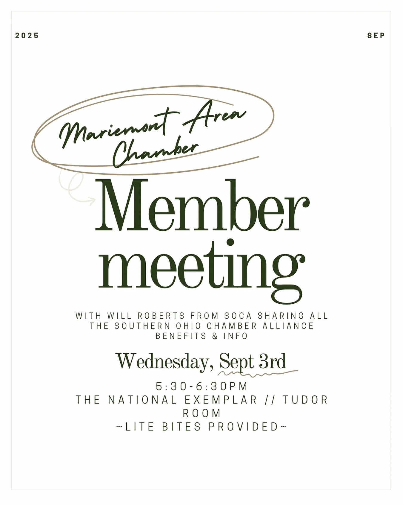 Save the date 🗓️! 
Our next meeting is 9/3 and you won&rsquo;t want to miss it! 
Will Roberts with @joinsocanow will be sharing all the member benefits we have access to and more! This will also be when we begin our new chamber membership year. 
Can