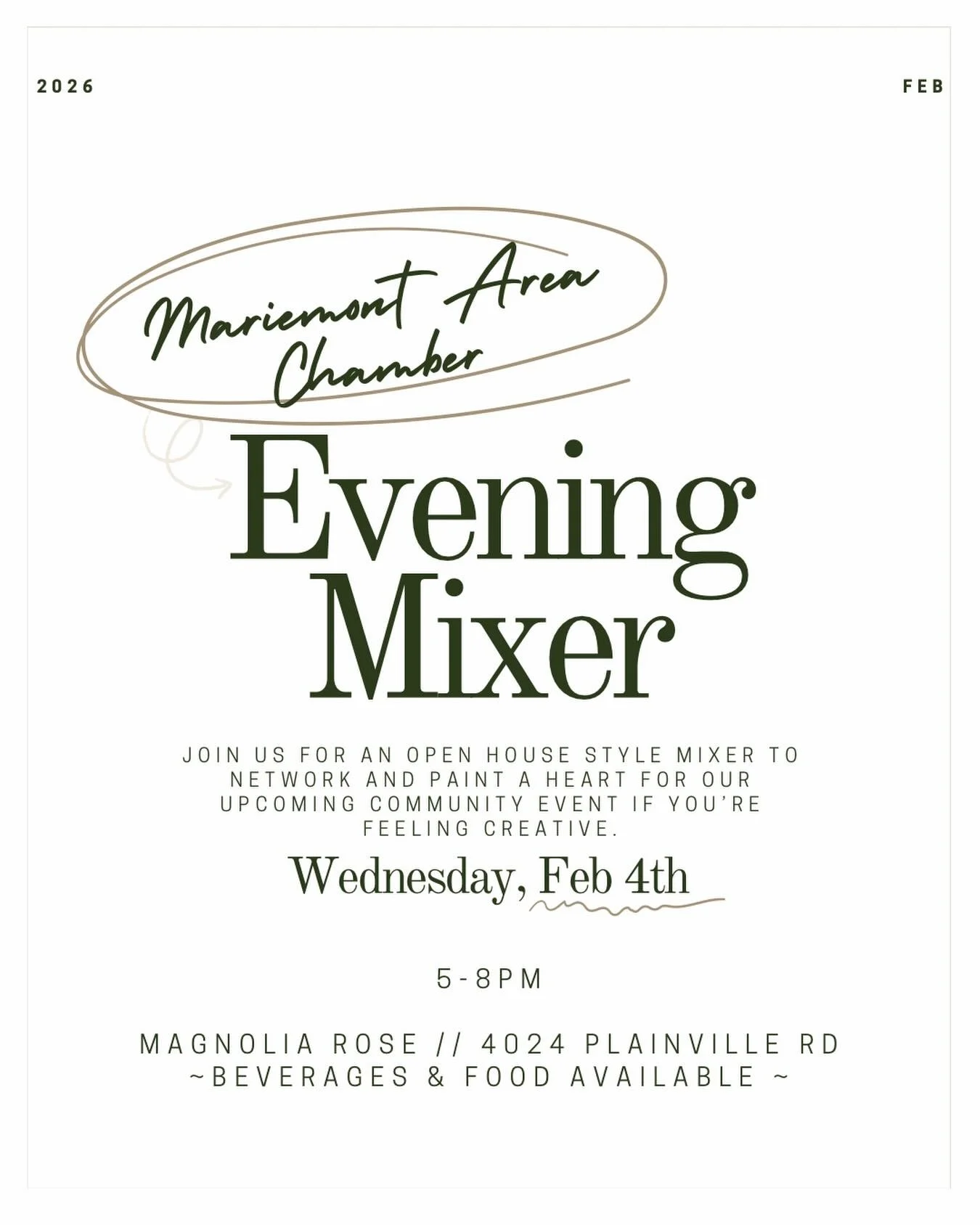 Join us for an open house style mixer to network and paint heart tiles for our upcoming community event! 
✨Wednesday, Feb 4th // 5-8pm
@magnoliarose_llc 
.
.
.
.
#mariemont #cincinnatismallbusiness #cincinnati #chamberofcommerce #villagevalentines