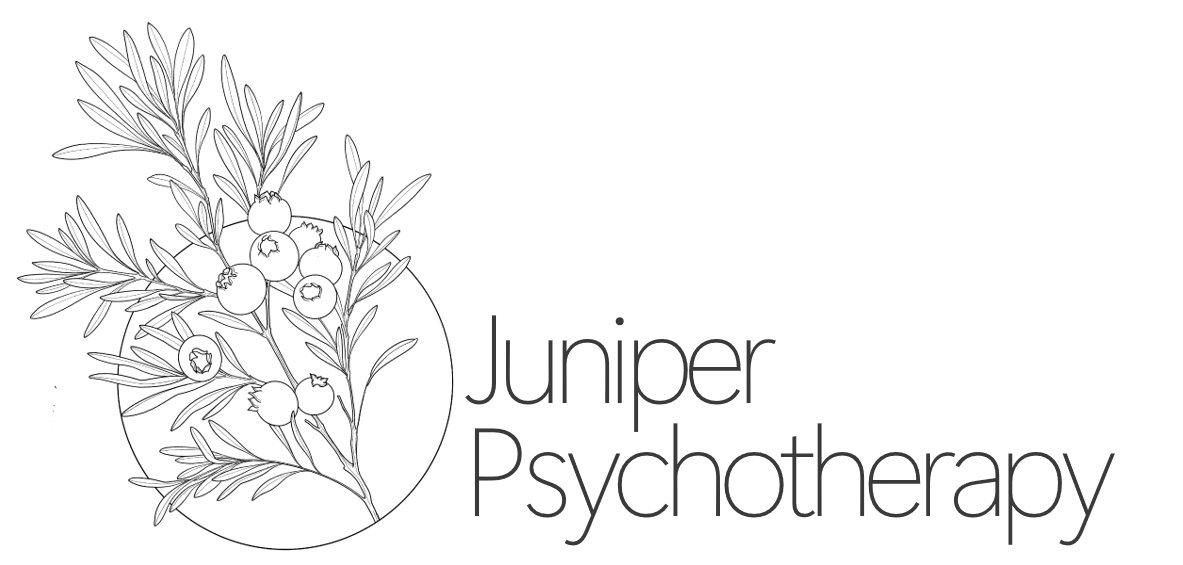 Logo for Juniper Psychotherapy, featuring a stylized tree and the company name