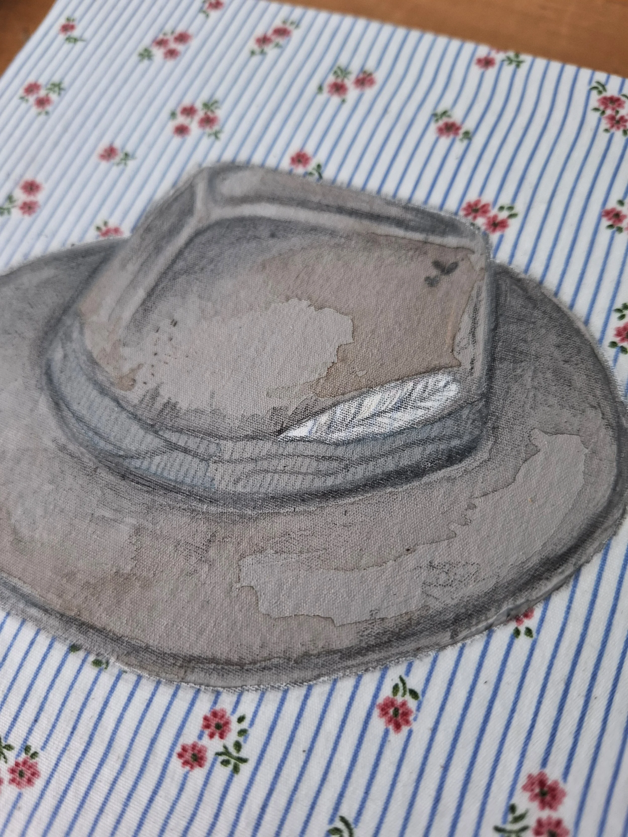 Well worn hat on striped floral - detail.jpg