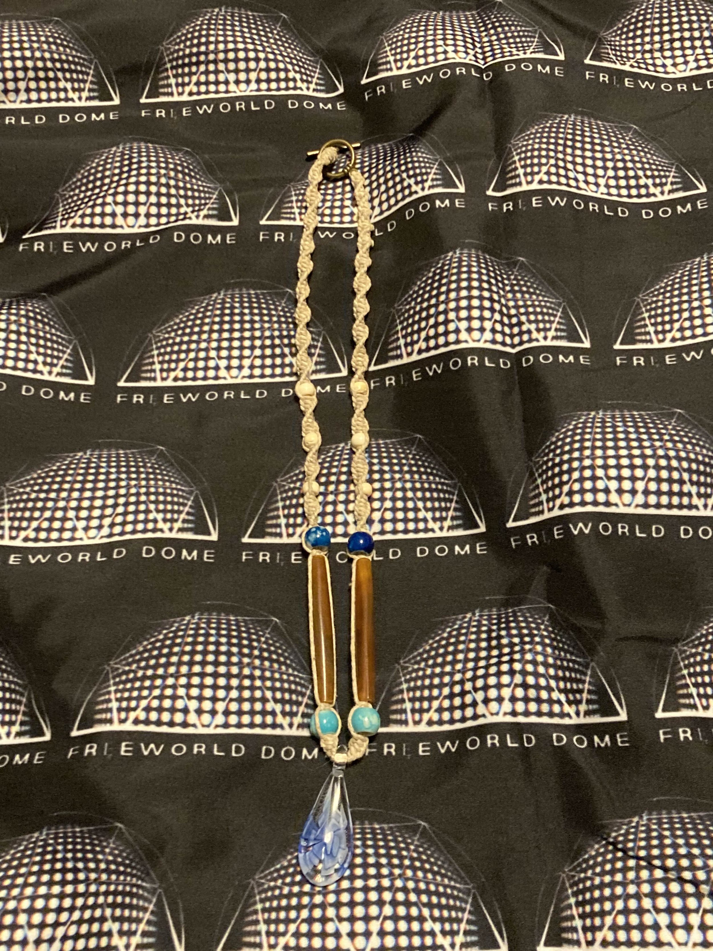 Wood Bead & Glass Pendant Necklace - 11 inch