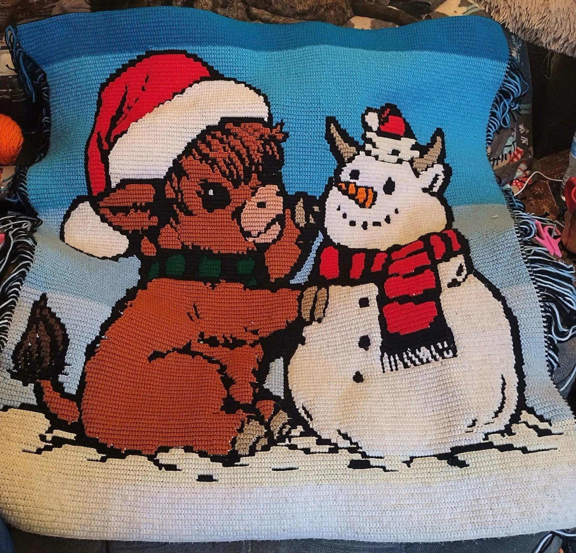 Highland Snow Cow Crochet Blanket Pattern (Includes 3 different Versions: Intarsia, Standard Mosaic Overlay, and Reversible Mosaic Overlay)
