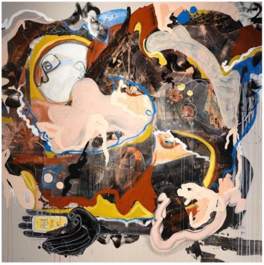 "Falso Vacío" / Oil pastel, acrylic, charcoal, and ballpoint pen on canvas / 152.4 × 152.4 cm (60 × 60 in) / Felipe Echeverry, 2019 