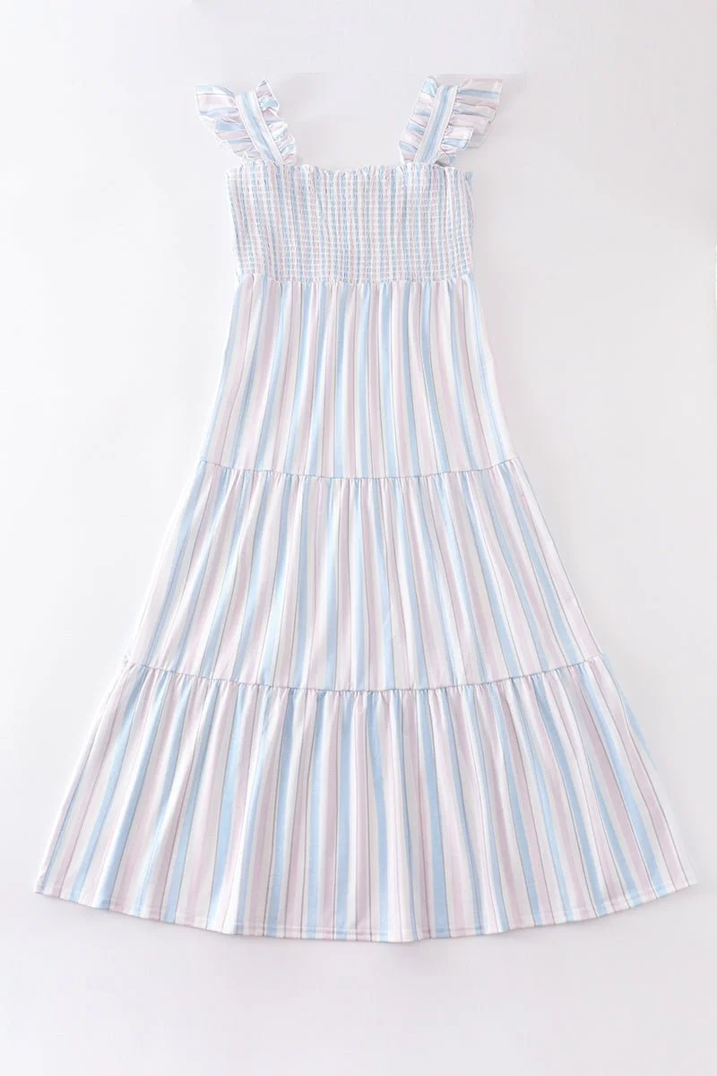 Crab French Knot Stripe Smocked Dress