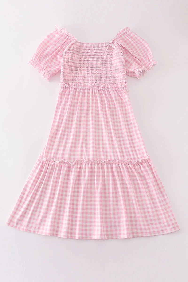 Pink Gingham Smocked Dress