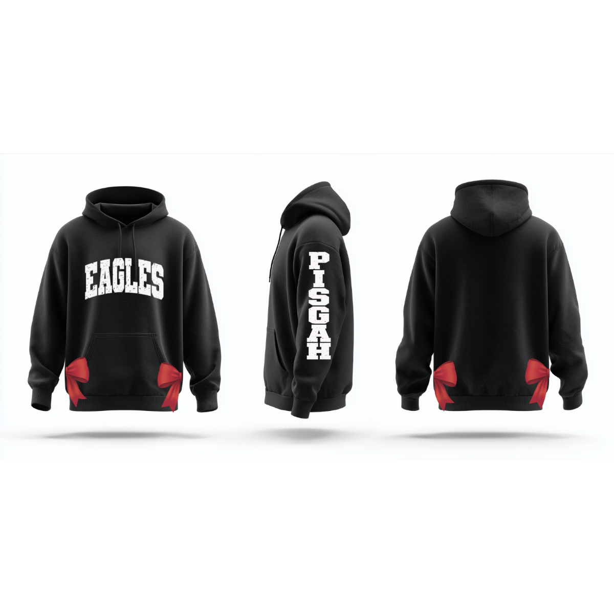 Pisgah Eagles Black Hoodie with Red Bow Accents