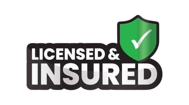 Licensed and insured badge with a green shield and white checkmark