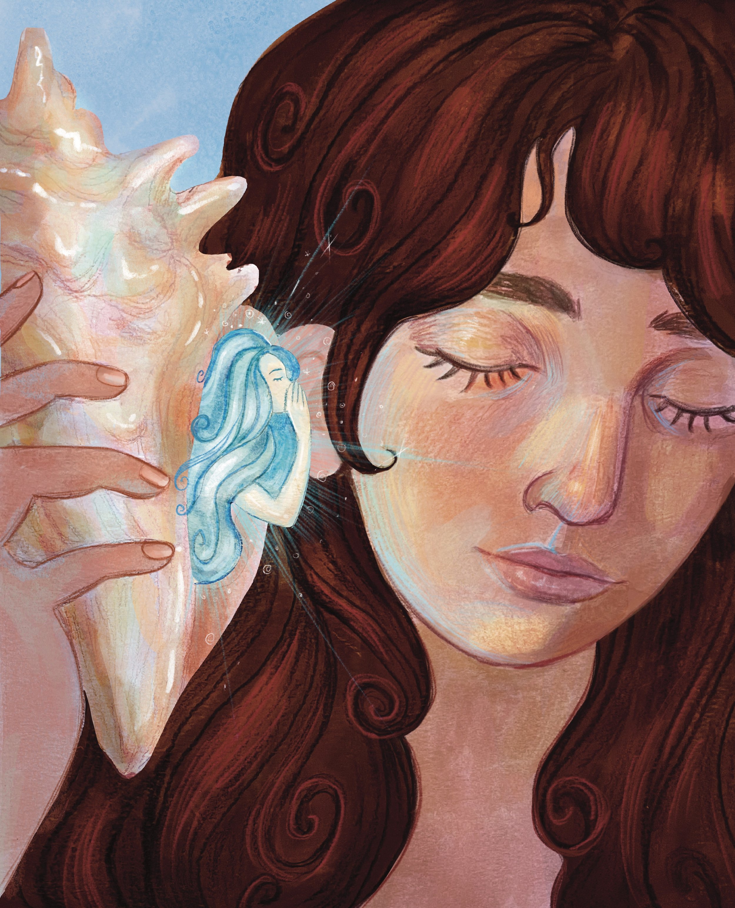 Talking to the Ocean, Gouache and Procreate, 2025