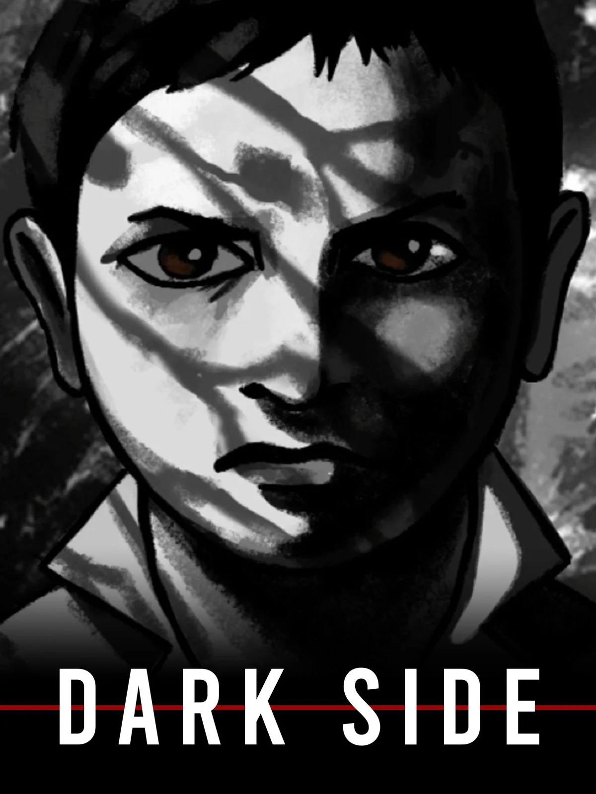 Close-up of a sign with peeling white text on a black background.