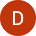 A red circular background with a white letter D in the center.